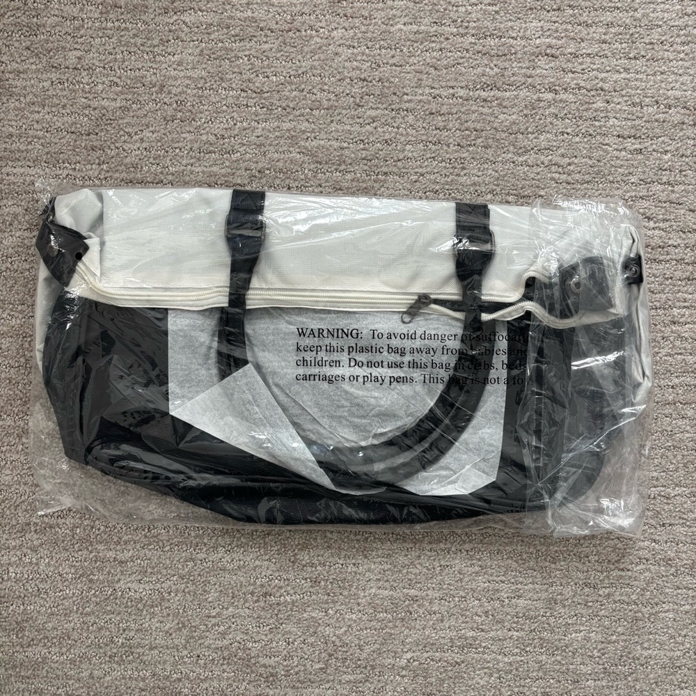 DSW Mini Weekender White & Black Tote Duffel Travel Bag - Picture 10 of 10